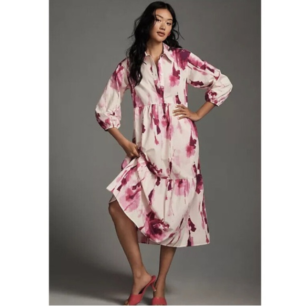 Anthropologie The Bettina Tiered Shirt Dress by Maeve